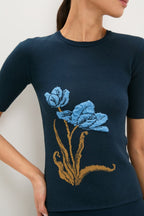 Navy Knit Short Sleeve Top