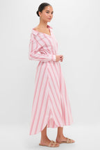 Red Stripe Falling Off the Shoulder Midi Dress