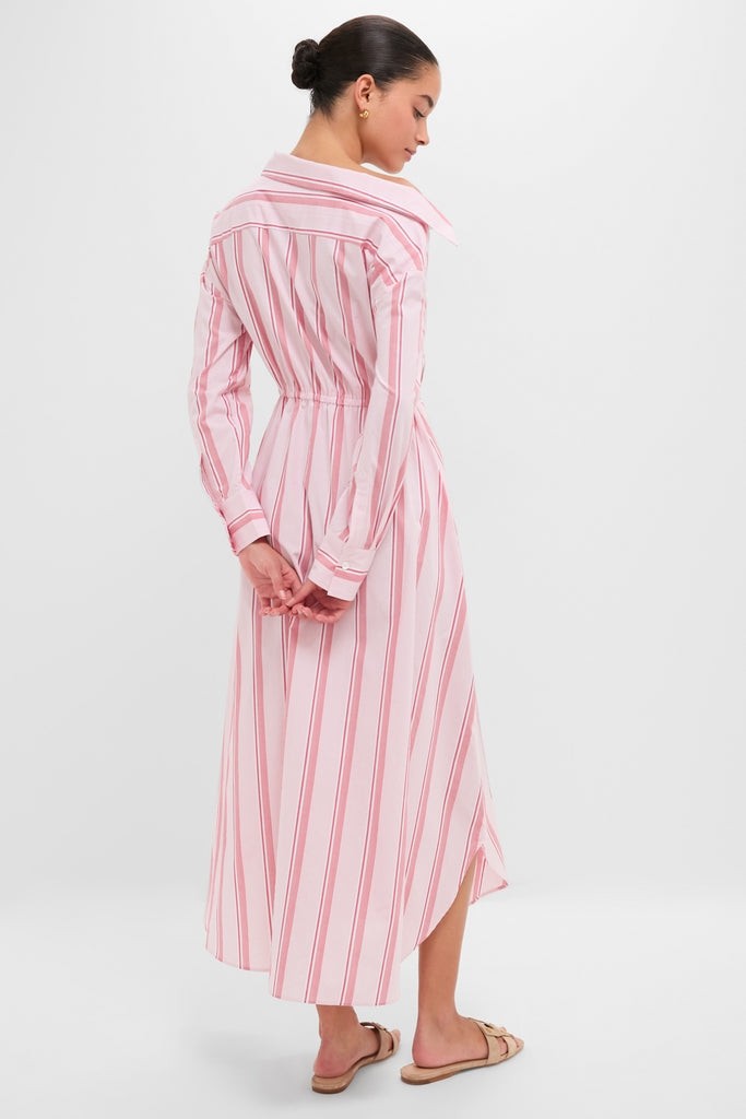 Red Stripe Falling Off the Shoulder Midi Dress
