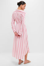 Red Stripe Falling Off the Shoulder Midi Dress