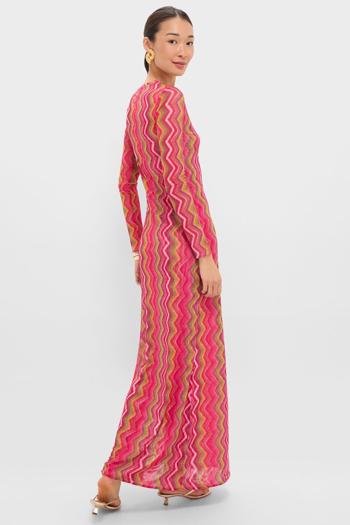 Electric Wave Pink Scarlet Maxi Dress