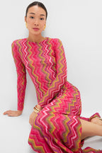 Electric Wave Pink Scarlet Maxi Dress