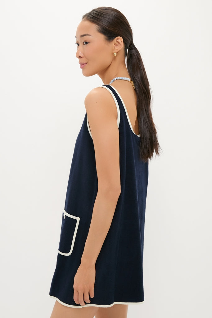 Navy Mini Terrycloth Button Tank Coverup