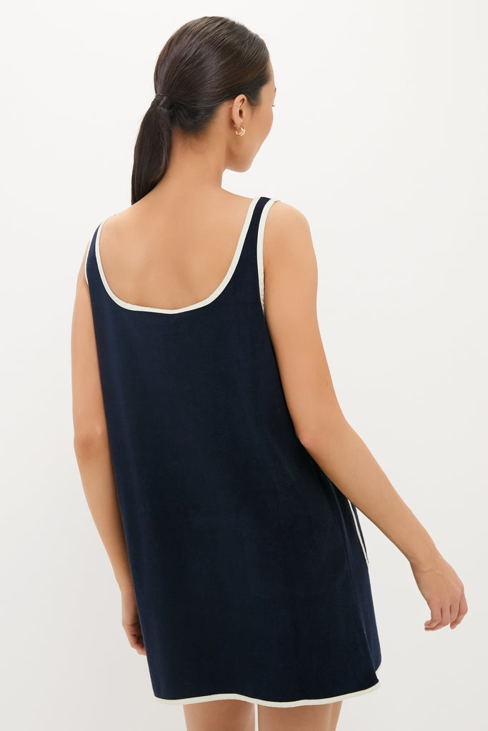 Navy Mini Terrycloth Button Tank Coverup