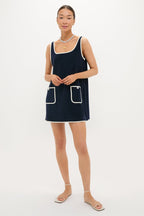 Navy Mini Terrycloth Button Tank Coverup