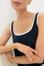 Navy Mini Terrycloth Button Tank Coverup