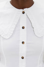 Bright White Stretch Cotton Peter Pan Collar Shirt