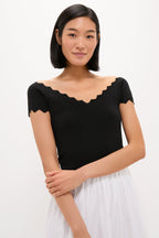 Black Off-the-Shoulder Ric Rac Compression Elliston Shirt