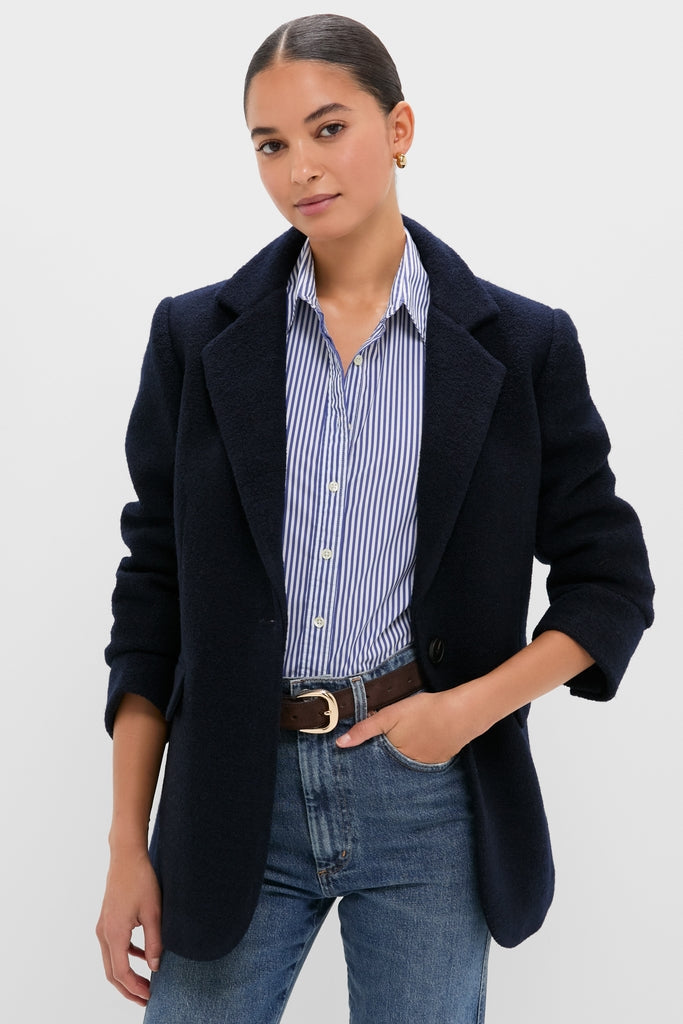 Navy Boucle Leo Blazer