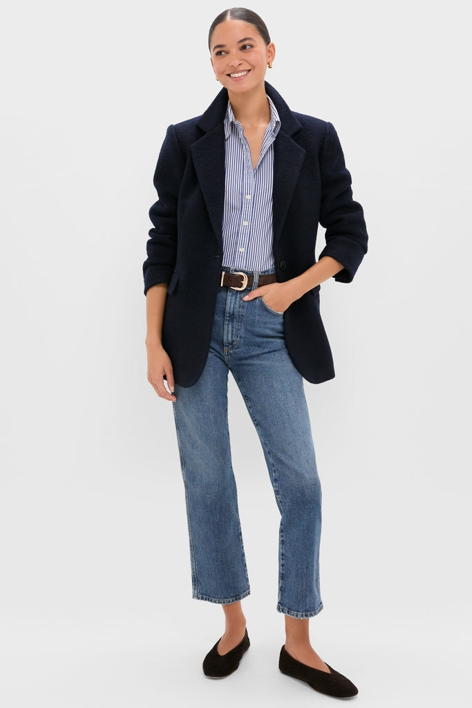 Navy Boucle Leo Blazer