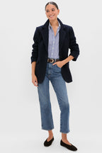 Navy Boucle Leo Blazer