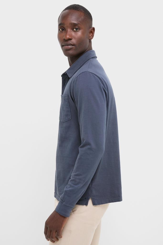 Faded Navy Garment Dyed Long Sleeve Polo