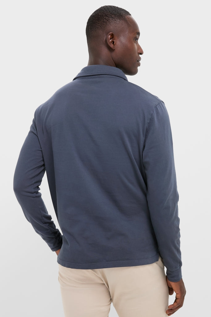 Faded Navy Garment Dyed Long Sleeve Polo