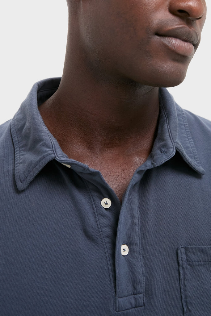 Faded Navy Garment Dyed Long Sleeve Polo