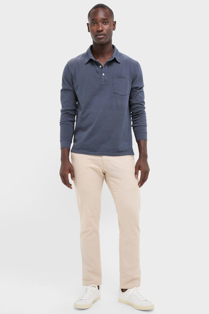 Faded Navy Garment Dyed Long Sleeve Polo