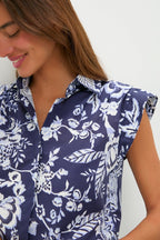 Navy Multi Floral Cropped Charlie Shirt