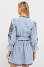 Chambray Embroidered Dowling Mini Dress