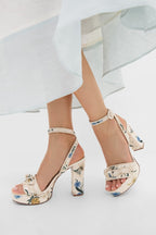 Laguna Cream Grosgrain Raffia Platform Heels