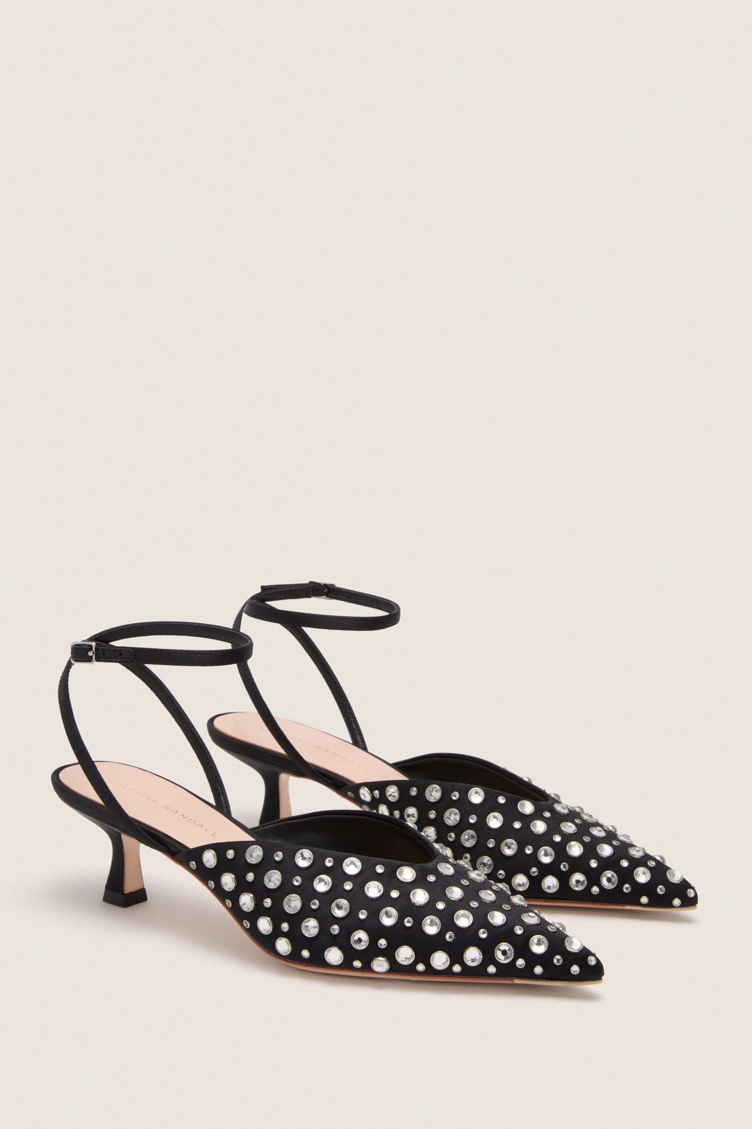Black Satin with Crystal Rio Heels