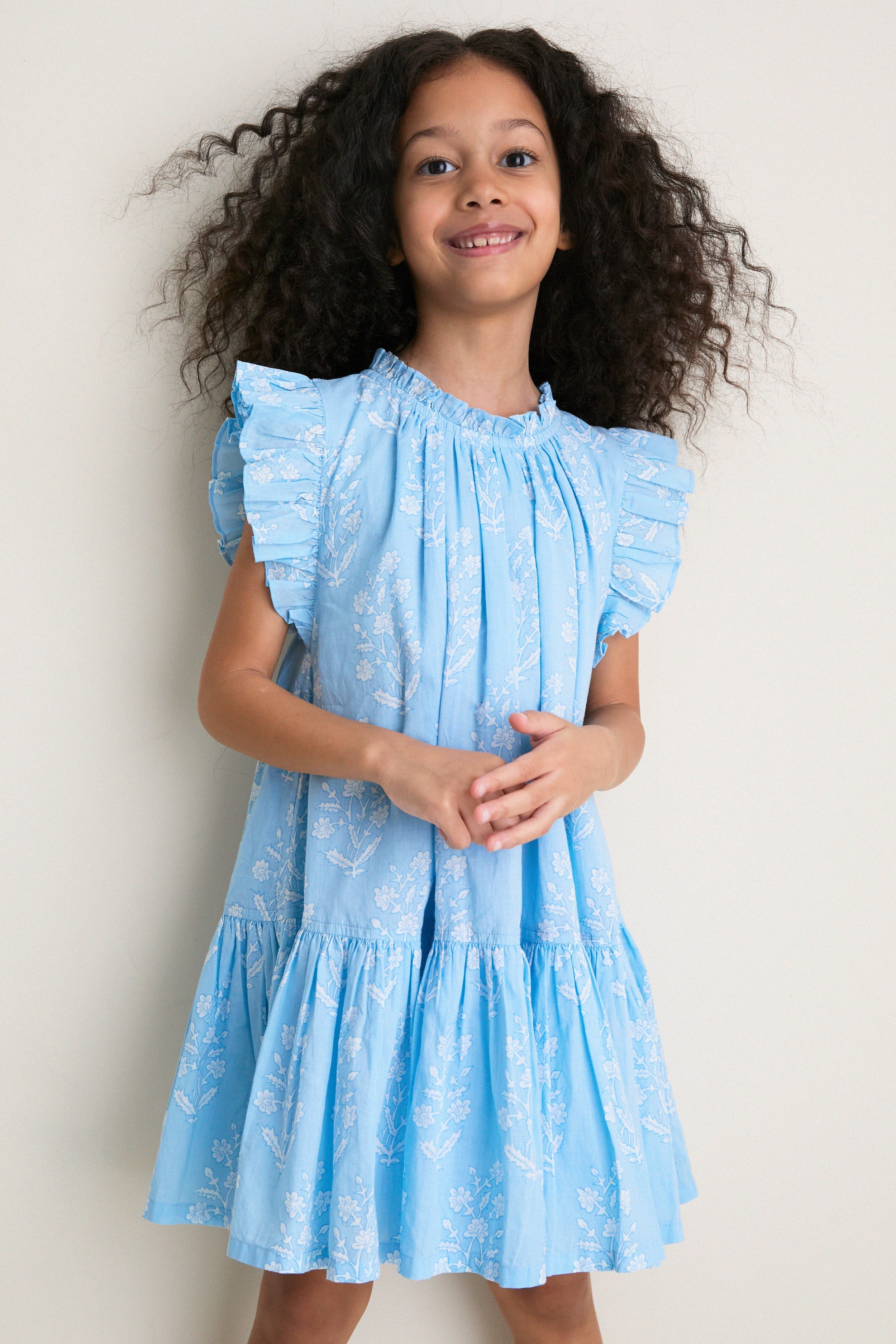Blue Drewdrop Block Print Harper Dress