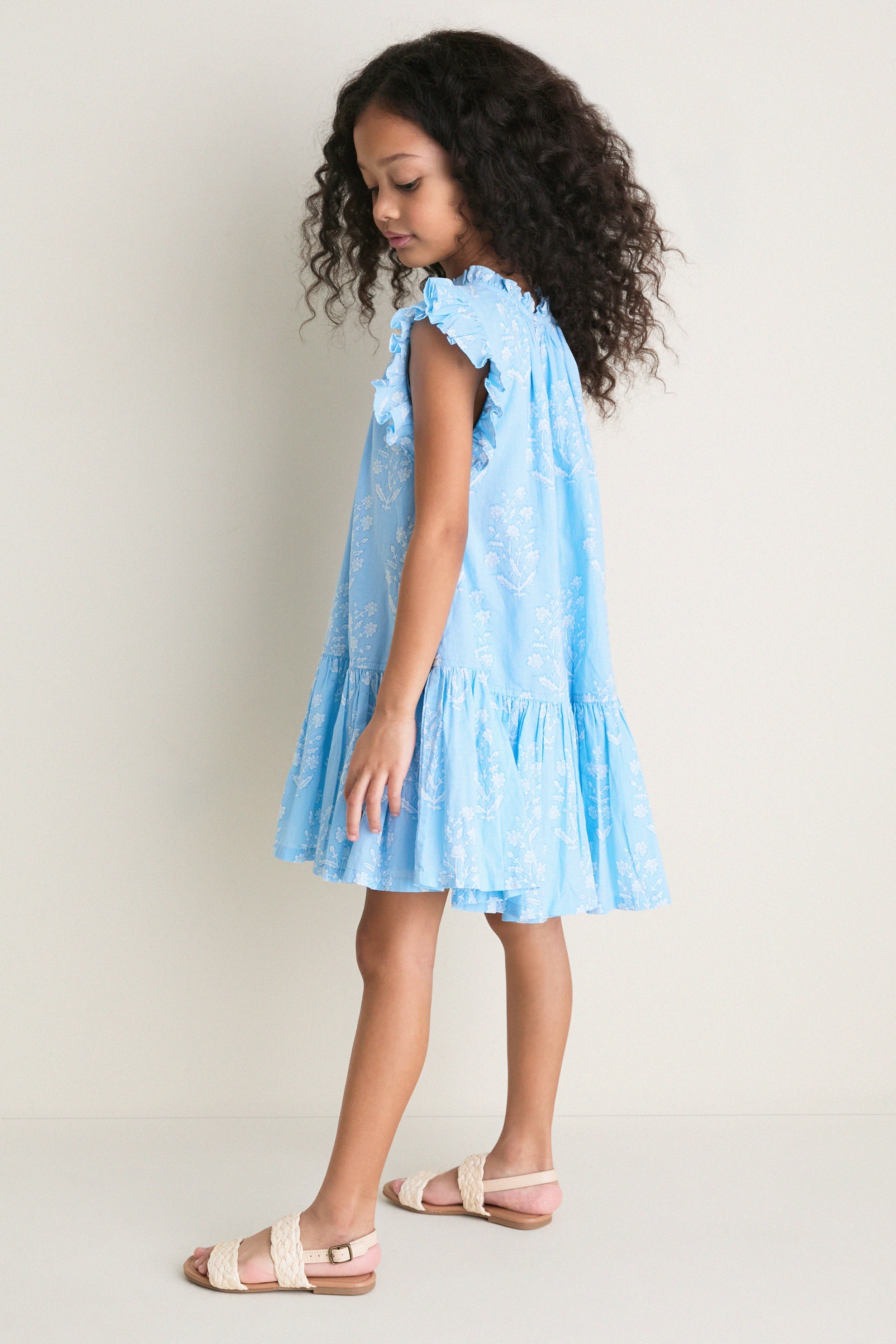 Blue Drewdrop Block Print Harper Dress
