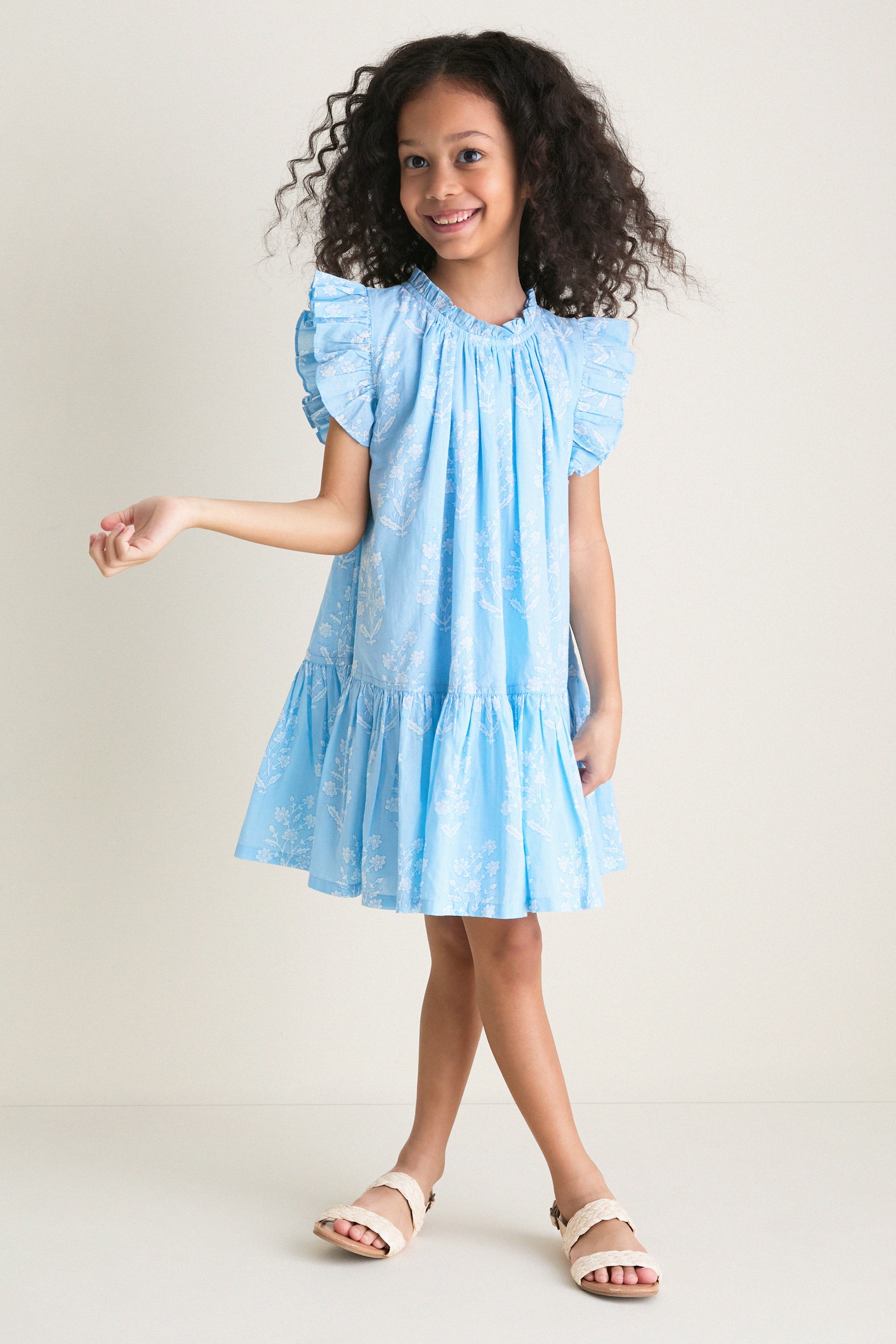 Blue Drewdrop Block Print Harper Dress