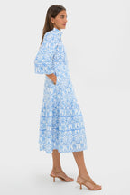 Blue and White Midi Hillsborough Dress