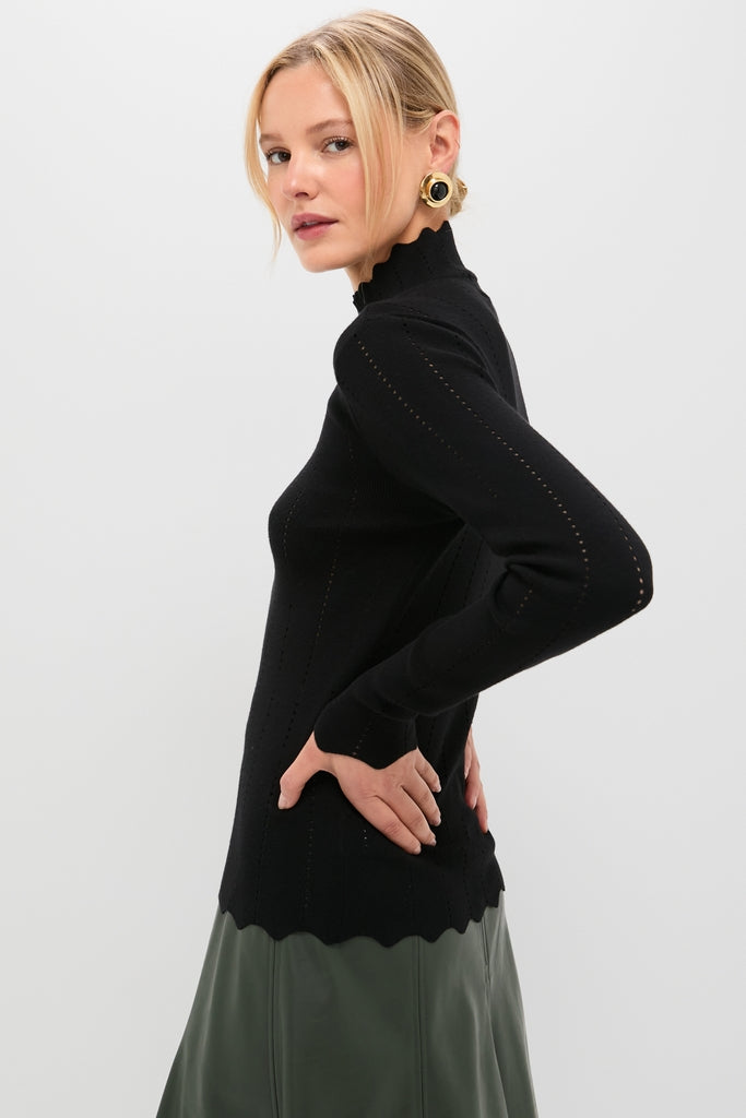 Black Pointelle Knit Allen Turtleneck