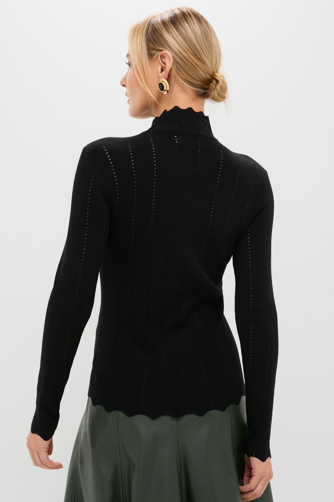 Black Pointelle Knit Allen Turtleneck