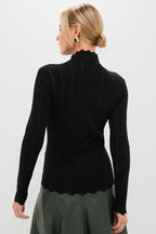 Black Pointelle Knit Allen Turtleneck