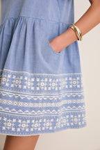 Chambray Embroidered Naples Mini Dress