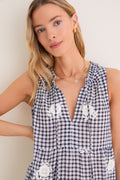 Sapphire Gingham Embroidered Sleeveless Salty Paloma Caftan
