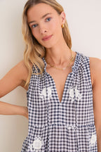 Sapphire Gingham Embroidered Sleeveless Salty Paloma Caftan