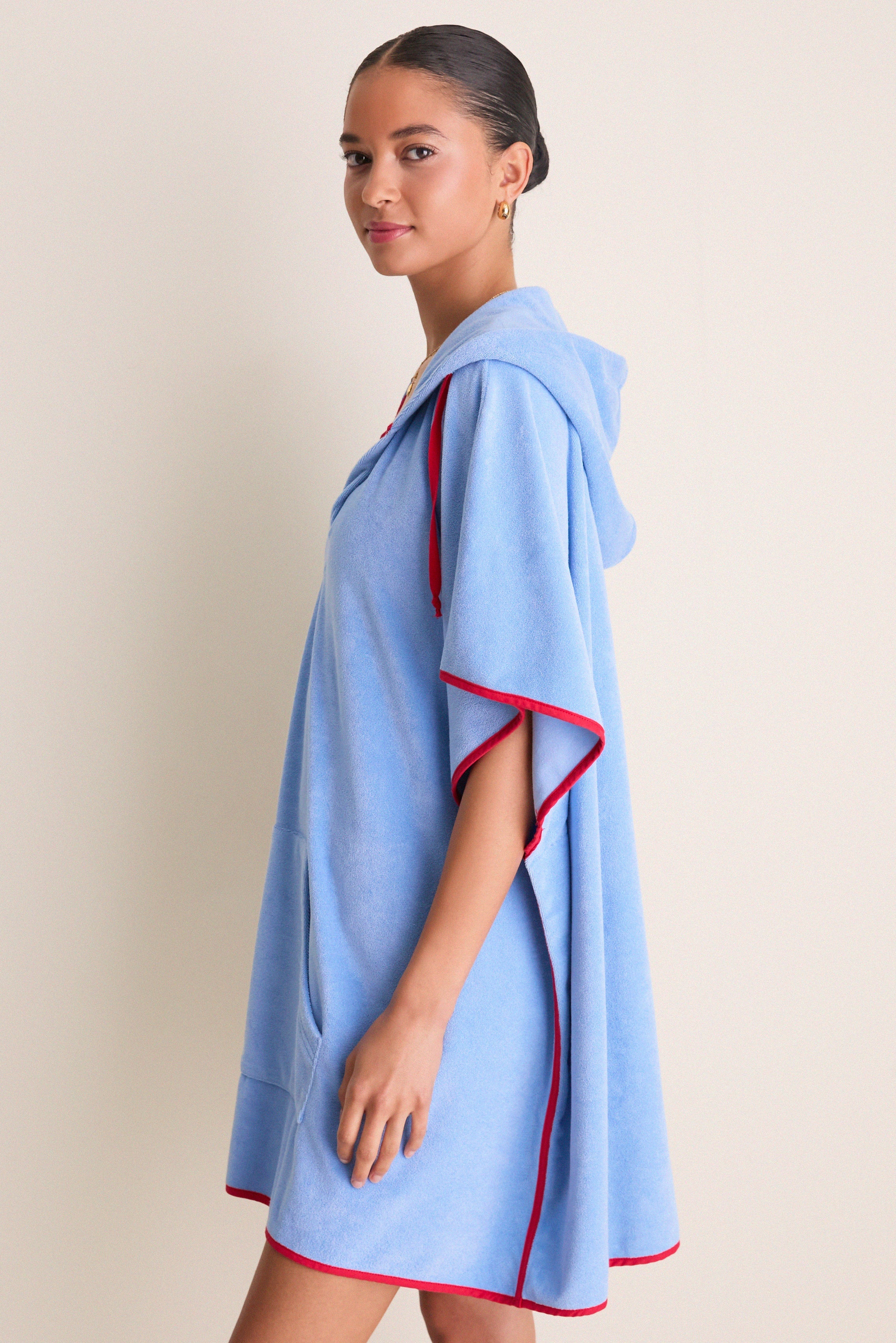 Powder Blue and Poppy Terrycloth Cabana Coverup