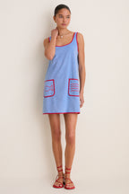 Powder Blue and Poppy Embroidered Mini Terrycloth Coverup