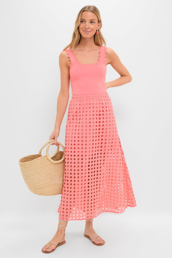 Coral Cotton Eyelet Eve Skirt