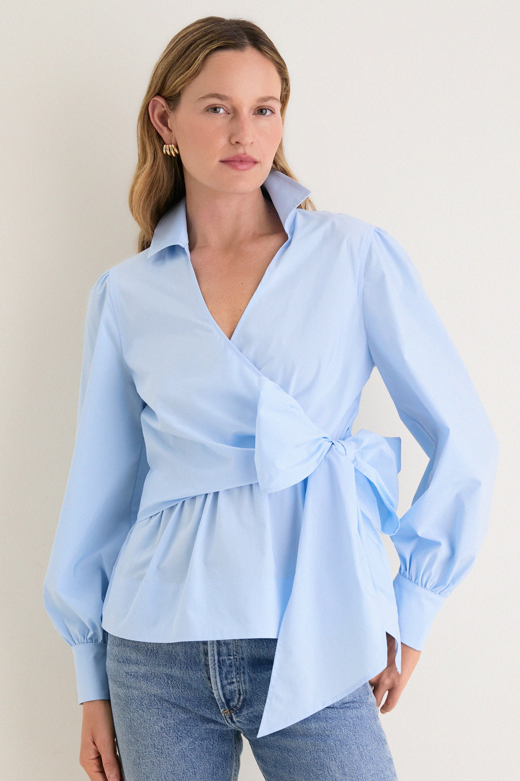 French Blue Tie Front Bow Bea Blouse