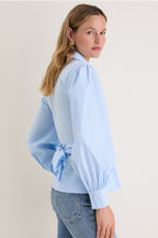French Blue Tie Front Bow Bea Blouse