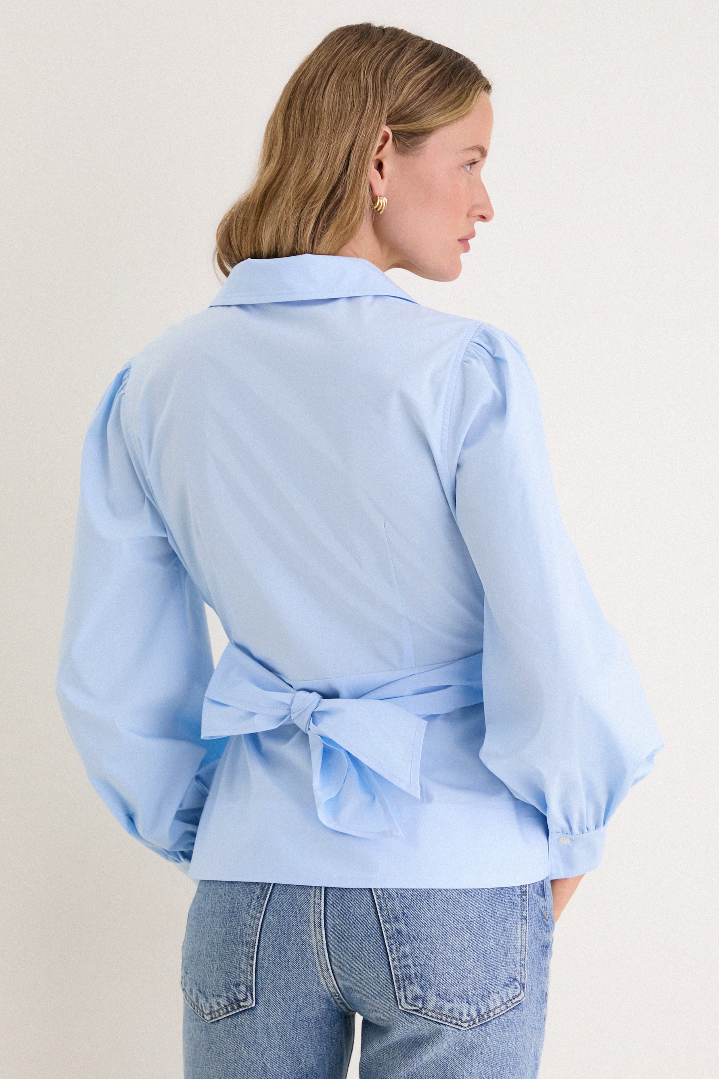 French Blue Tie Front Bow Bea Blouse