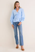 French Blue Tie Front Bow Bea Blouse