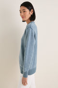 Blue Indigo Stone Washed Cotton Anne Crewneck Sweater