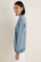 Blue Indigo Stone Washed Cotton Anne Crewneck Sweater