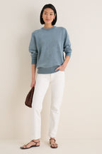 Blue Indigo Stone Washed Cotton Anne Crewneck Sweater