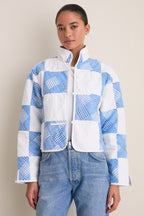 Blue and White Quilted Cropped Townley Jacket
