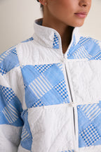 Blue and White Quilted Cropped Townley Jacket