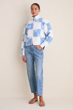 Blue and White Quilted Cropped Townley Jacket