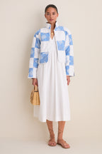 Blue and White Quilted Cropped Townley Jacket
