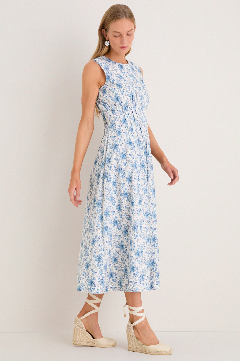 French Blue Floral Toile Christina Maxi Dress
