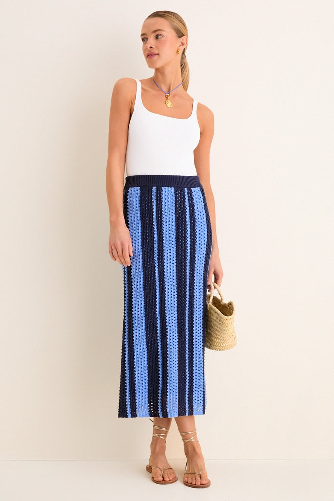 Navy & Baby Blue Striped Knit Ren Skirt