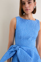 Blue Jacquard Briallen Bow Mini Dress
